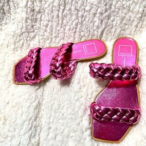 Dolce Vita Indy Magenta Metallic Stella Slip On Square Toe Woven Flat Sandals 9